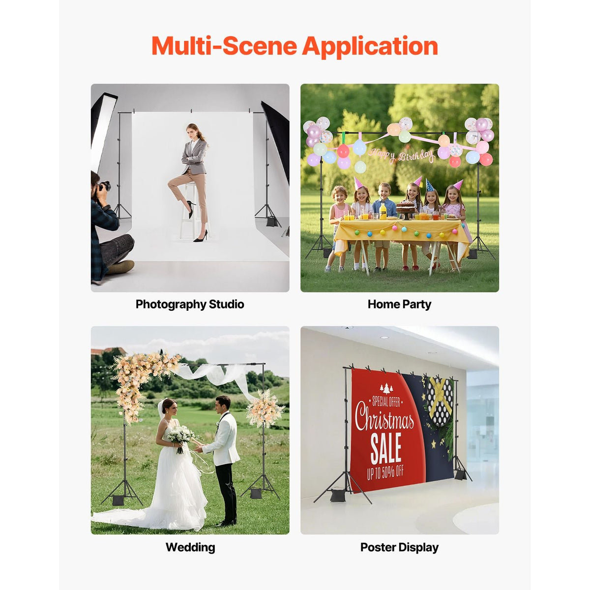 Backdrop Stand, 7 x 10 ft Adjustable Photo Backdrop Stand Kit, Portable Background Backdrop Stand with 3 Crossbars, Heavy Duty Projector Screen Stand, for Wedding, Photo Video Studio & Party
