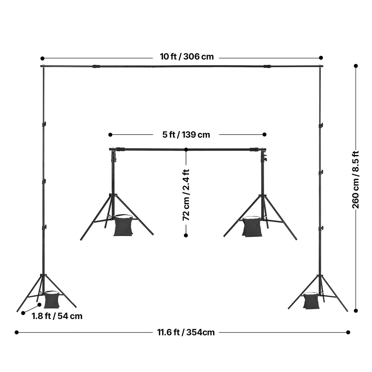 Backdrop Stand, 8.5 x 10 ft Adjustable Photo Backdrop Stand Kit, Portable Background Backdrop Stand with 2 Tripods, Heavy Duty Projector Screen Stand, for Wedding, Photo Video Studio & Party