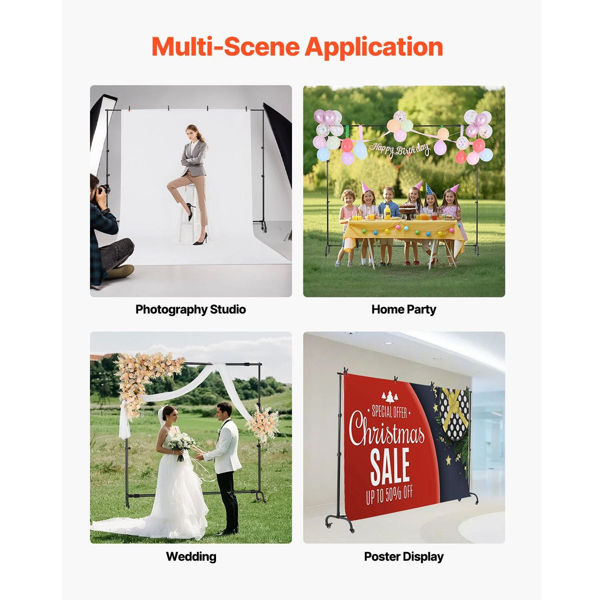 Backdrop Stand with Wheels, 7 x 10 ft Adjustable Photo Backdrop Stand Kit, Moveable Background Backdrop Stand, Heavy Duty Projector Screen Stand, for Wedding, Photo Studio & Party