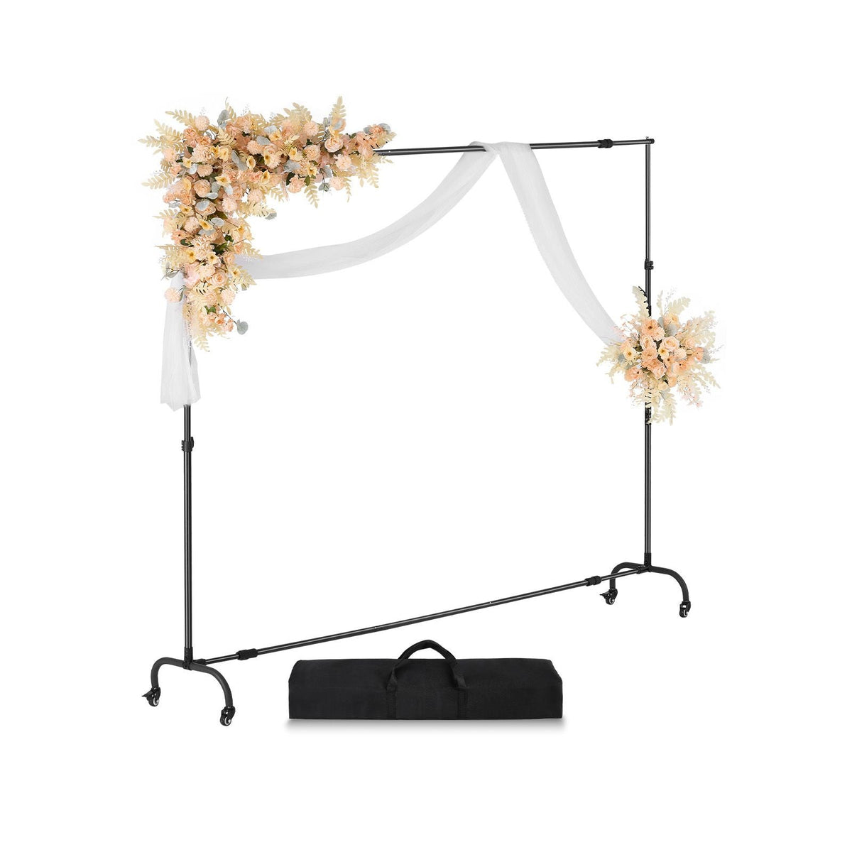 Backdrop Stand with Wheels, 7 x 10 ft Adjustable Photo Backdrop Stand Kit, Moveable Background Backdrop Stand, Heavy Duty Projector Screen Stand, for Wedding, Photo Studio & Party
