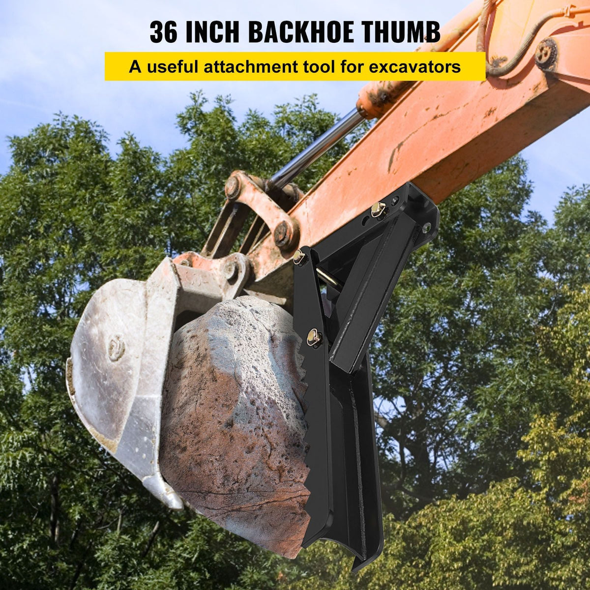 Backhoe Excavator Thumb Attachments, 36 inch Adjustable Extreme Weld On Backhoe Thumb Hoe Clamp 1/2 Inch Teeth Thick Steel Plate 16MM Assembly Bolt-On Design
