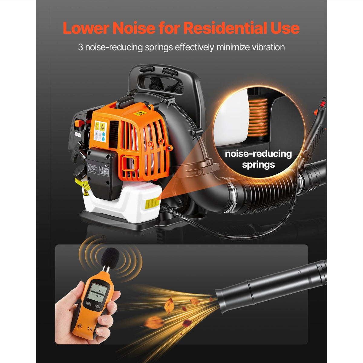 Backpack Leaf Blower, 43CC 2-Stroke Engine Gas Powered Leaf Blower with 1.38L Fuel Tank, 447 CFM Air Volume, 150 MPH Air Speed, Ideal for Lawn Care, Leaves Cleaning, Yard Debris & Snow Removal
