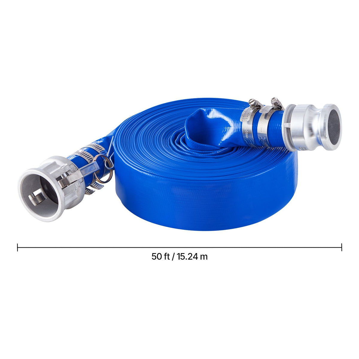 Backwash Hose, 1.5 in x 50 ft, Blue High Quality PVC Hose, with Clamps, Camlock, Aluminum Fittings, Fit Various Pumps, for Sewage Treatment, Water Transportation and More Agricultural Purposes