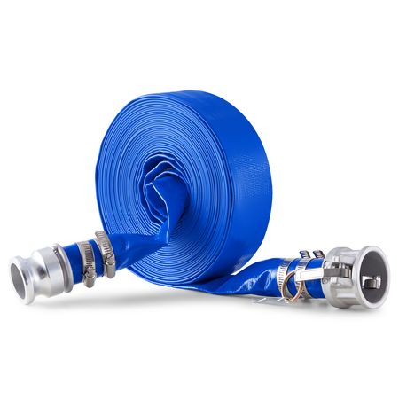 Backwash Hose, 1.5 in x 50 ft, Blue High Quality PVC Hose, with Clamps, Camlock, Aluminum Fittings, Fit Various Pumps, for Sewage Treatment, Water Transportation and More Agricultural Purposes