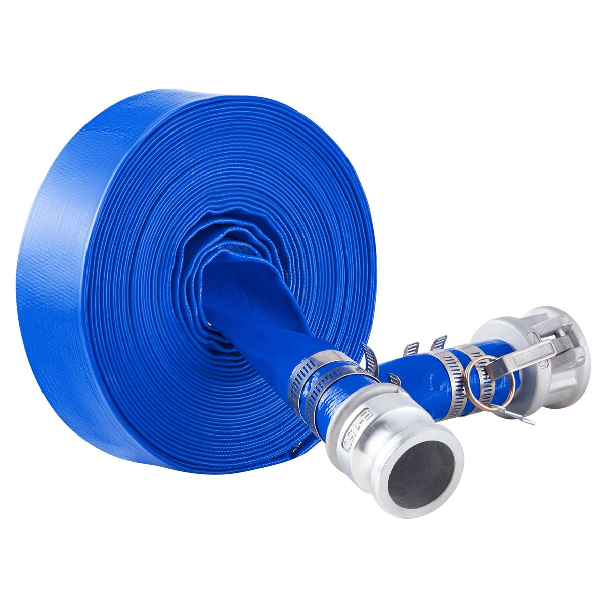 Backwash Hose, 1.5 in x 50 ft, Blue High Quality PVC Hose, with Clamps, Camlock, Aluminum Fittings, Fit Various Pumps, for Sewage Treatment, Water Transportation and More Agricultural Purposes
