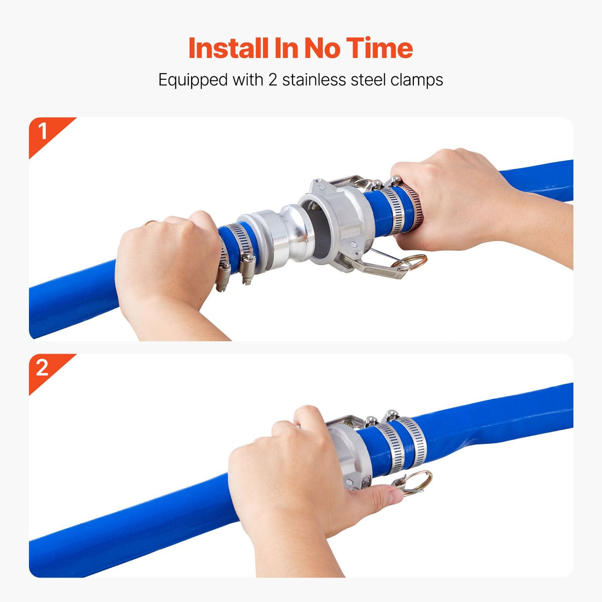 Backwash Hose, 1.5 in x 50 ft, Blue High Quality PVC Hose, with Clamps, Camlock, Aluminum Fittings, Fit Various Pumps, for Sewage Treatment, Water Transportation and More Agricultural Purposes