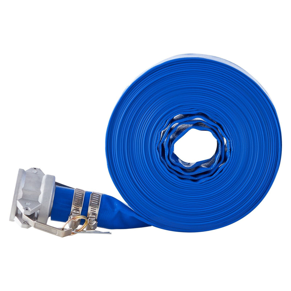 Backwash Hose, 1.5 in x 50 ft, Blue High Quality PVC Hose, with Clamps, Camlock, Aluminum Fittings, Fit Various Pumps, for Sewage Treatment, Water Transportation and More Agricultural Purposes