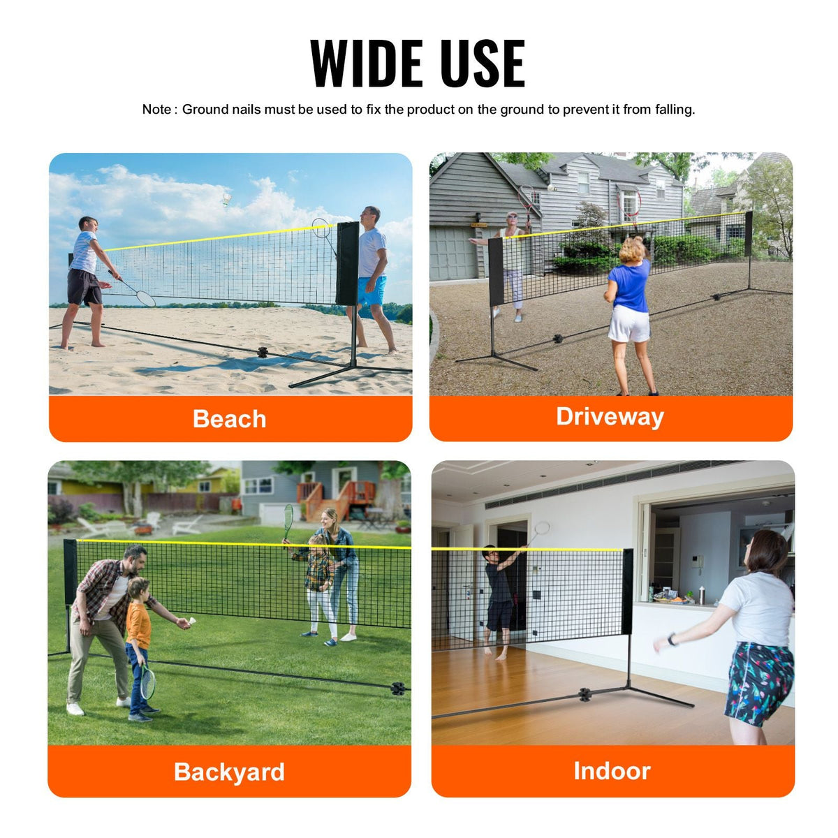 Badminton Net, Height Adjustable Volleyball Net, 20ft Wide Foldable Pickleball Net, Portable Tennis Net Set with Poles, Stand, Bag, Rackets, Nylon Shuttlecocks, Kid Backyard Indoor Outdoor Use