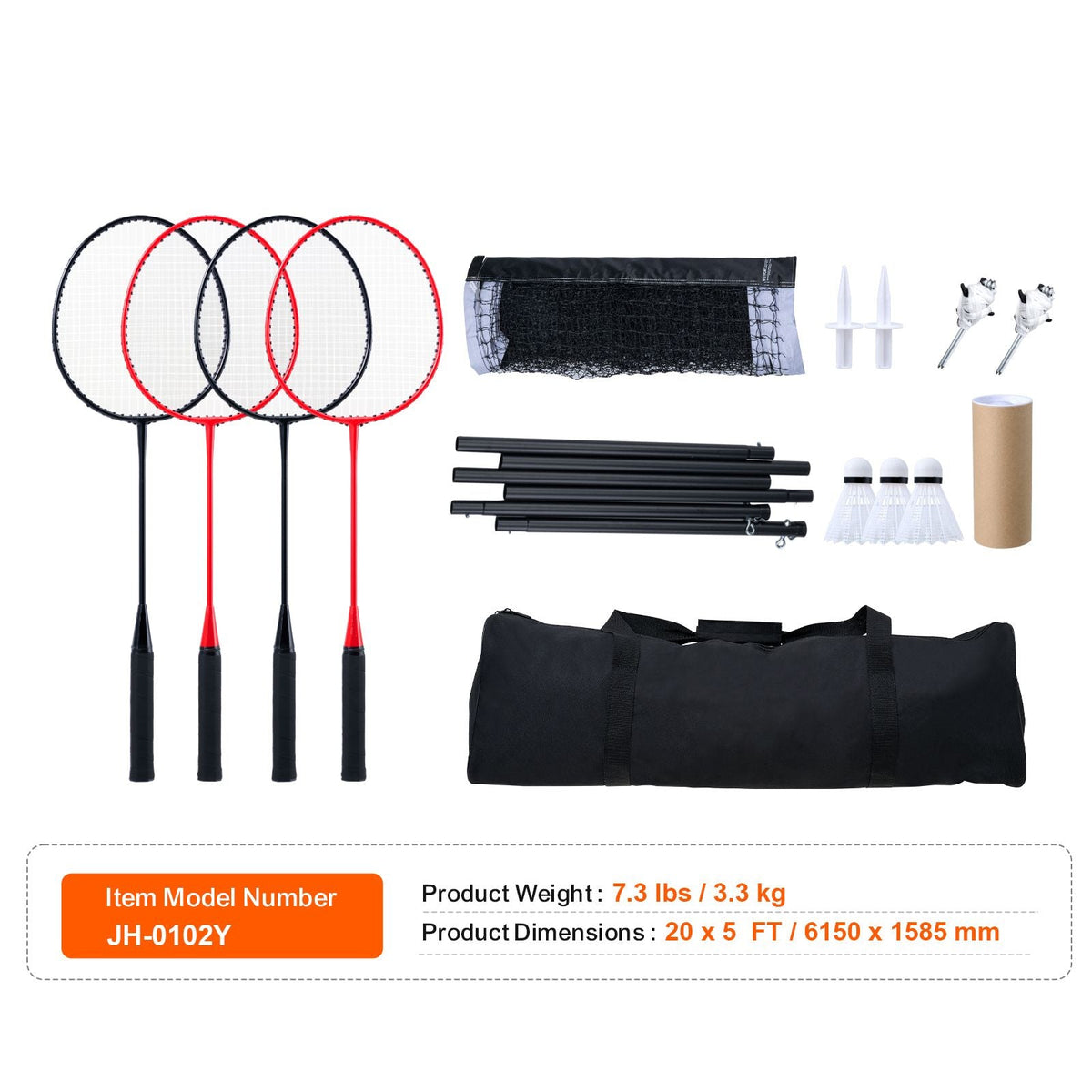 Badminton Net Set, Outdoor Backyard Beach Park Badminton Net, Portable Badminton Equipment Set, Adults Kids Badminton Net with Poles, Carrying Bag, 4 Iron Rackets, and 3 Nylon Shuttlecocks
