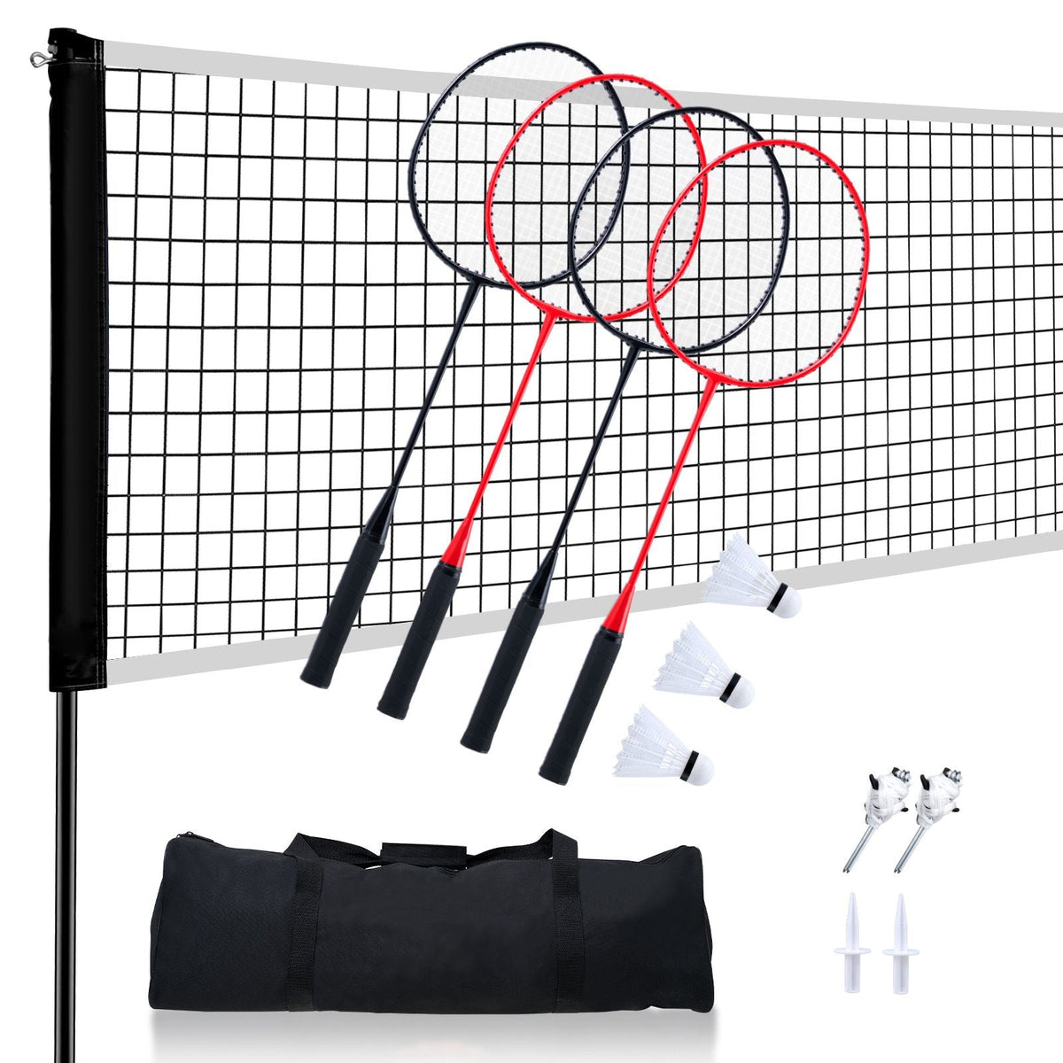 Badminton Net Set, Outdoor Backyard Beach Park Badminton Net, Portable Badminton Equipment Set, Adults Kids Badminton Net with Poles, Carrying Bag, 4 Iron Rackets, and 3 Nylon Shuttlecocks