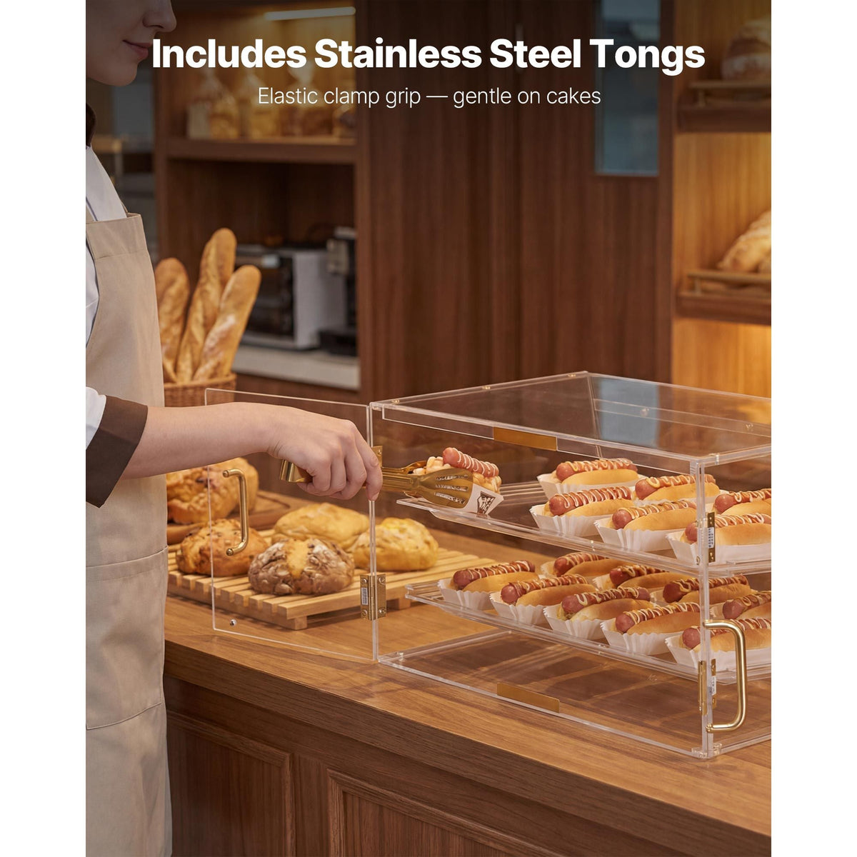 Bakery Display Case, 2-Tier Commercial Countertop Pastry Display Case, Clear Acrylic Bread Box for Kitchen, Party Cake Cabinet with Magnetic Rear Door for Cookie Dessert Donut, 20.7"x15.7"x12"