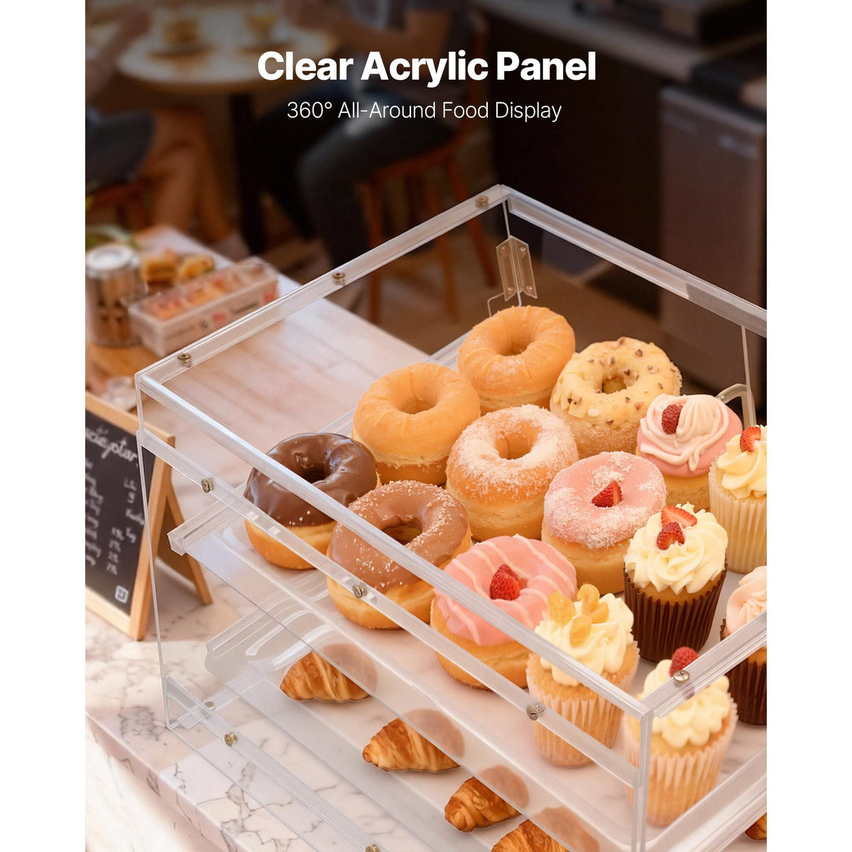 Bakery Display Case, 2-Tier Commercial Countertop Pastry Display Case, Clear Acrylic Bread Box for Kitchen, Party Cake Cabinet with Magnetic Rear Door for Cookie Dessert Donut, 20.7"x15.7"x12"
