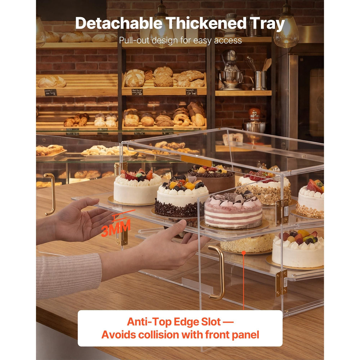Bakery Display Case, 2-Tier Commercial Countertop Pastry Display Case, Clear Acrylic Bread Box for Kitchen, Party Cake Cabinet with Magnetic Rear Door for Cookie Dessert Donut, 20.7"x15.7"x12"