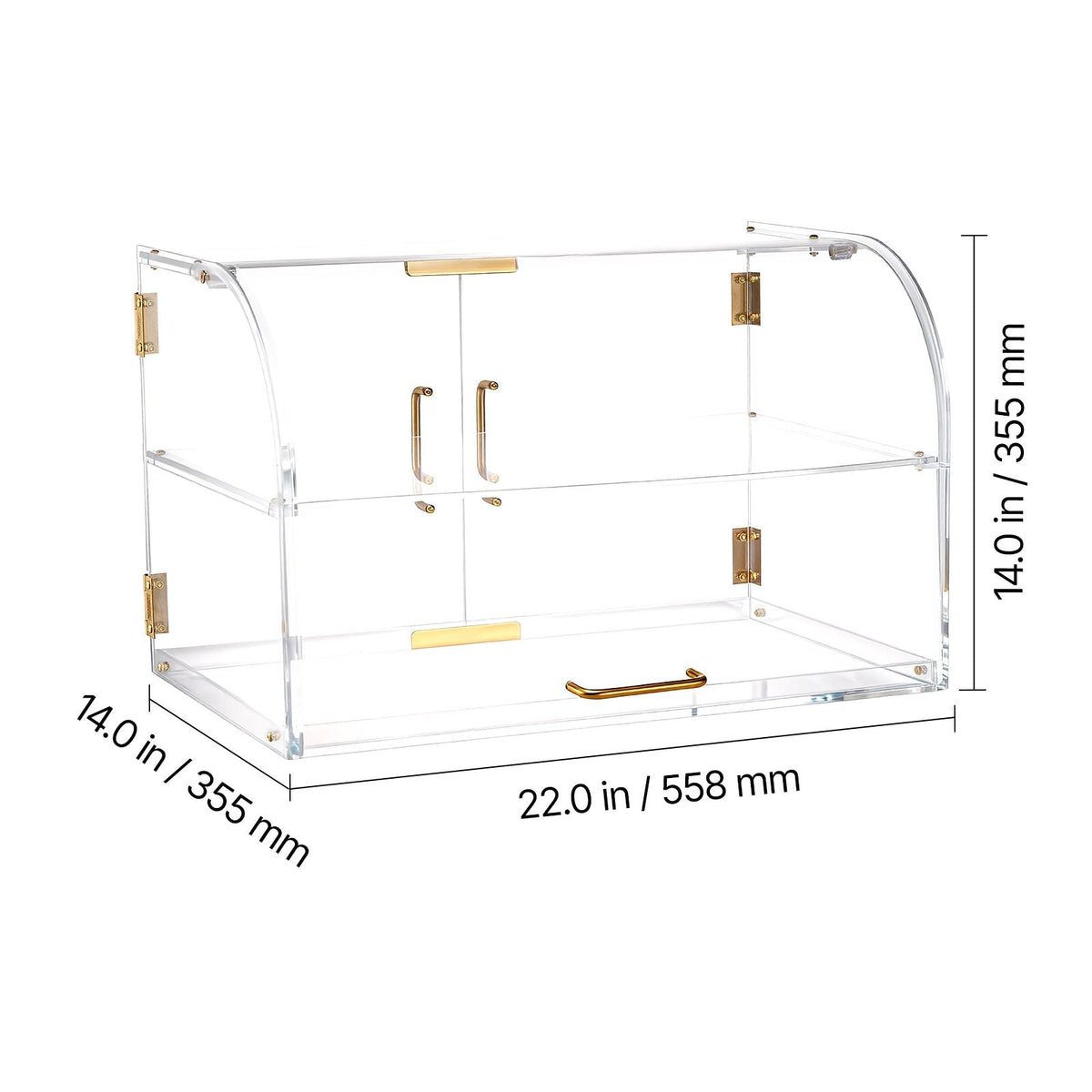 Bakery Display Case, 2-Tier Commercial Countertop Pastry Display Case, Clear Acrylic Bread Box for Kitchen, Party Cake Cabinet with Magnetic Rear Door for Cookie Dessert Donut, 22" x 14" x 14"