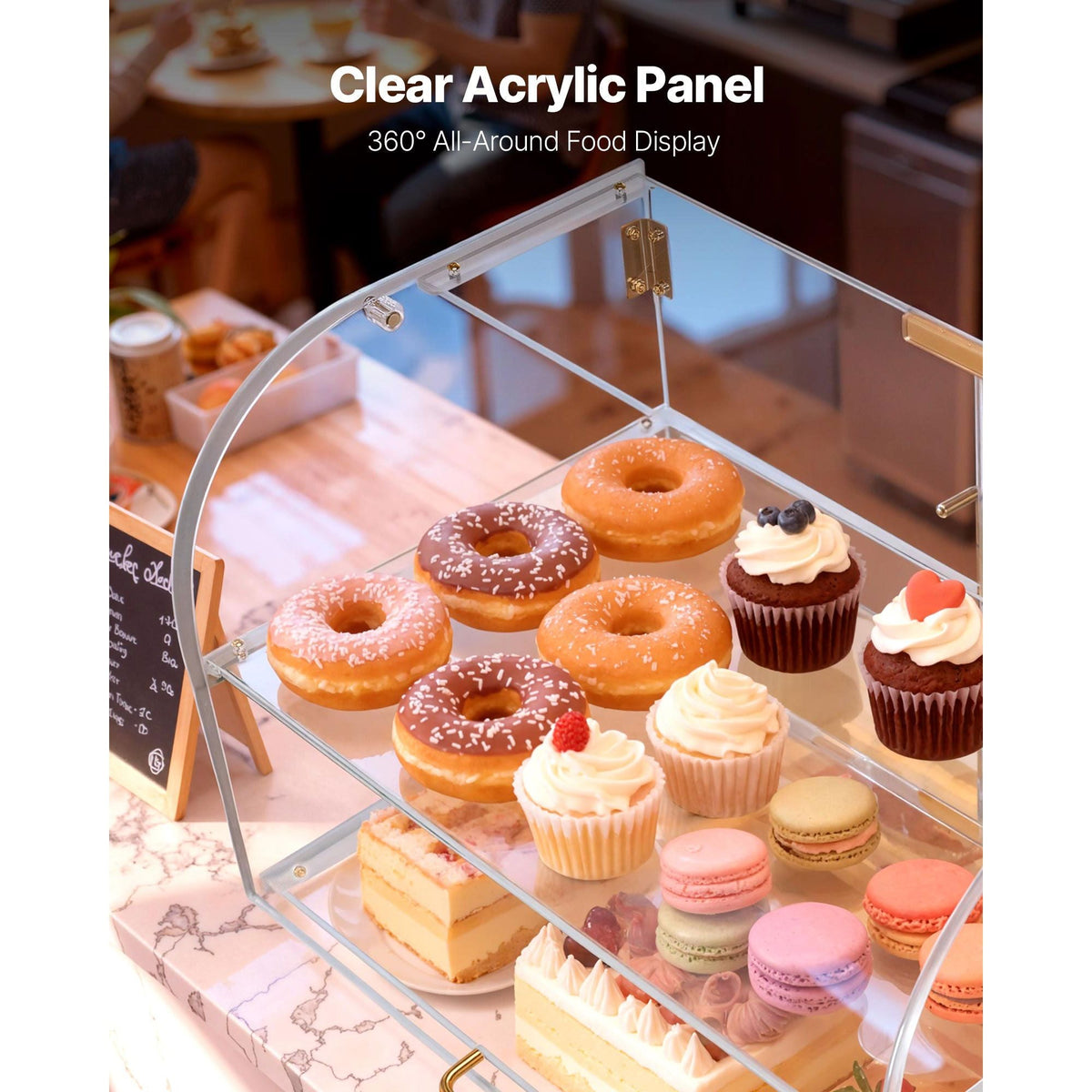 Bakery Display Case, 2-Tier Commercial Countertop Pastry Display Case, Clear Acrylic Bread Box for Kitchen, Party Cake Cabinet with Magnetic Rear Door for Cookie Dessert Donut, 22" x 14" x 14"