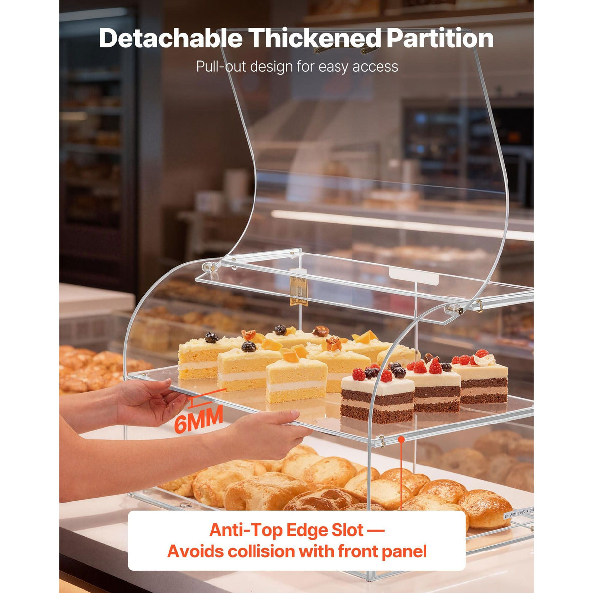 Bakery Display Case, 2-Tier Commercial Countertop Pastry Display Case, Clear Acrylic Bread Box for Kitchen, Party Cake Cabinet with Magnetic Rear Door for Cookie Dessert Donut, 22" x 14" x 14"