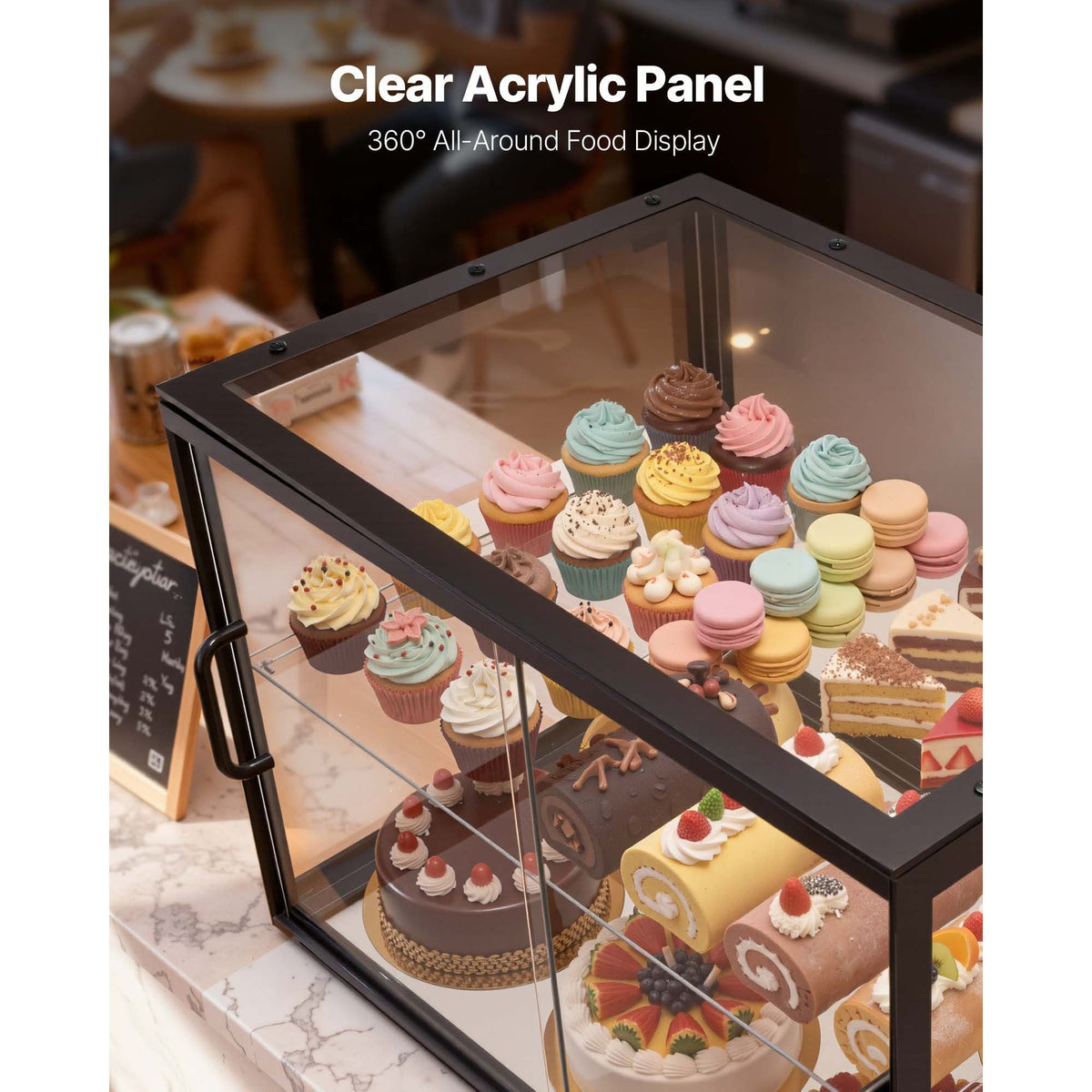Bakery Display Case, 2-Tier Commercial Countertop Pastry Display Case, Clear Acrylic Bread Box for Kitchen, Party Cake Cabinet with Sliding Door for Cookie Dessert Donut, 21.7" x 15.2" x 15.4"