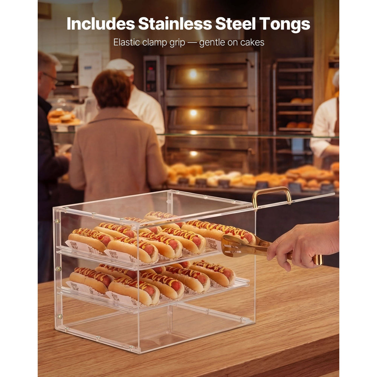 Bakery Display Case, 3-Tier Commercial Countertop Pastry Display Case, Clear Acrylic Bread Box for Kitchen, Party Cake Cabinet with Flip-Up Door for Cookie Dessert Donut, 13" x 10.2" x 10.2"