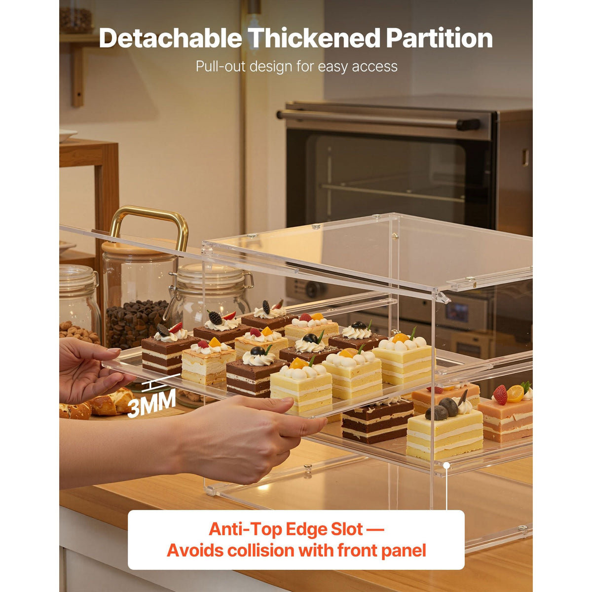 Bakery Display Case, 3-Tier Commercial Countertop Pastry Display Case, Clear Acrylic Bread Box for Kitchen, Party Cake Cabinet with Flip-Up Door for Cookie Dessert Donut, 13" x 10.2" x 10.2"