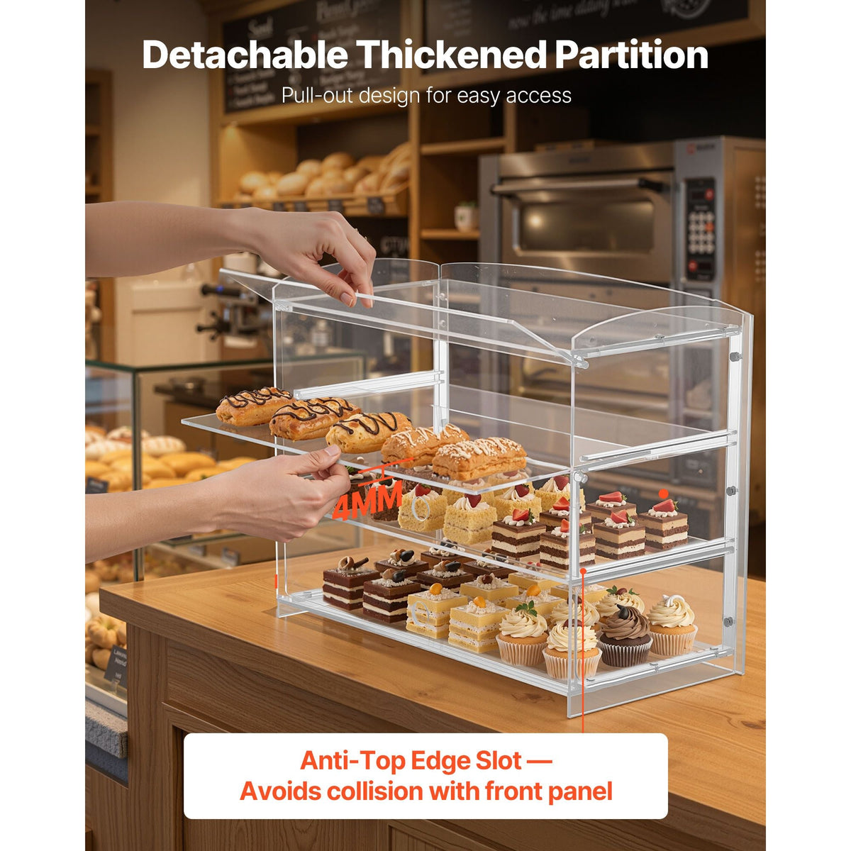 Bakery Display Case, 3-Tier Commercial Countertop Pastry Display Case, Clear Acrylic Bread Box for Kitchen, Party Cake Cabinet with Flip-Up Door for Cookie Dessert Donut Bagel, 19" x 9.1" x 15"
