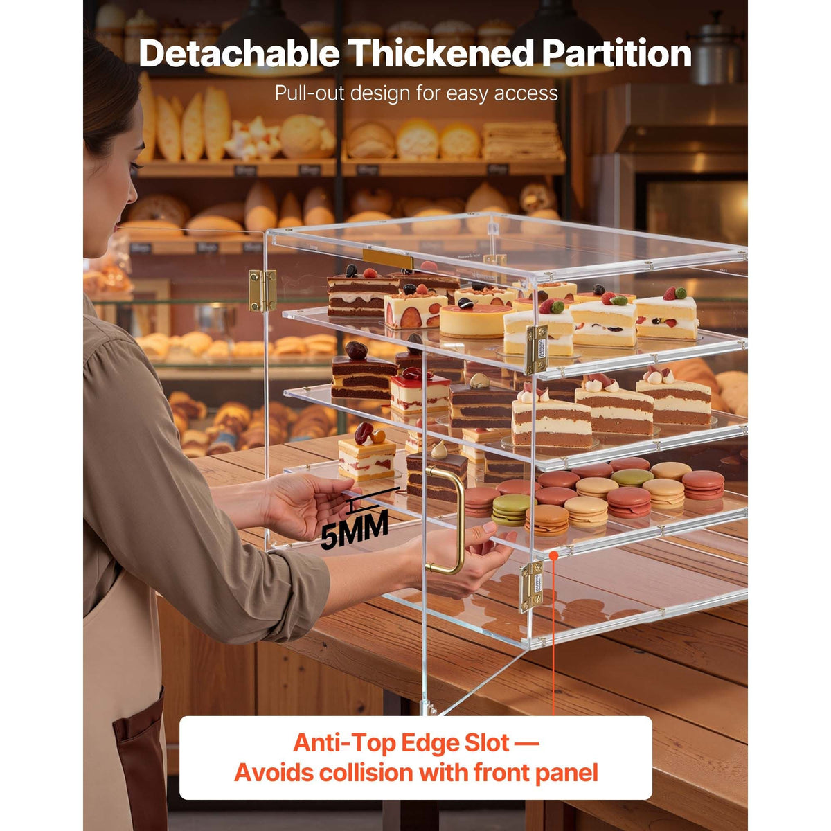 Bakery Display Case, 4-Tier Commercial Countertop Pastry Display Case, Clear Acrylic Bread Box for Kitchen, Party Cake Cabinet with Magnetic Rear Door for Cookie Dessert Donut, 20.9"x17.1"x16.3"