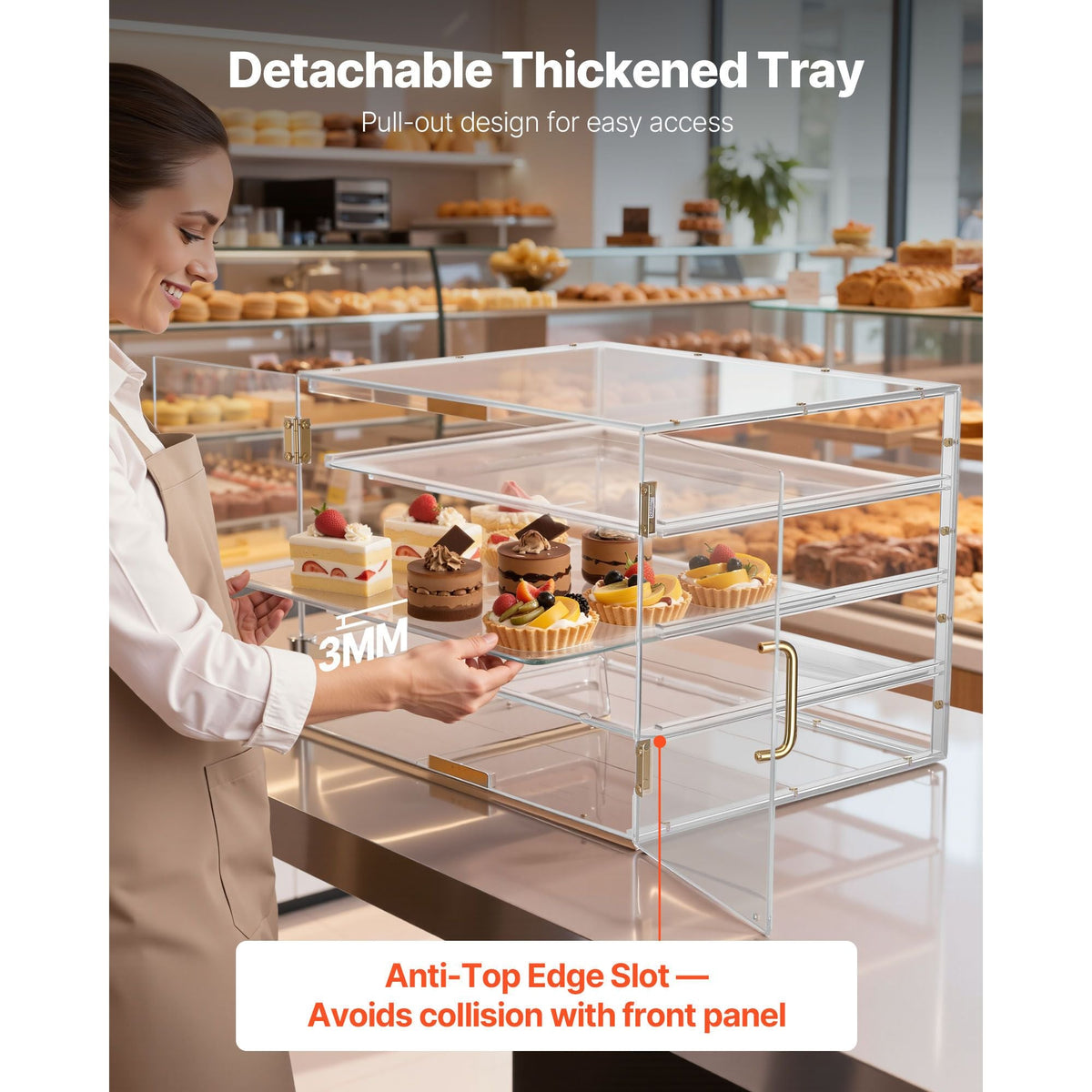 Bakery Display Case, 4-Tier Commercial Countertop Pastry Display Case, Clear Acrylic Bread Box for Kitchen, Party Cake Cabinet with Magnetic Rear Door for Cookie Dessert Donut, 22.4"x17.3"x15.9"