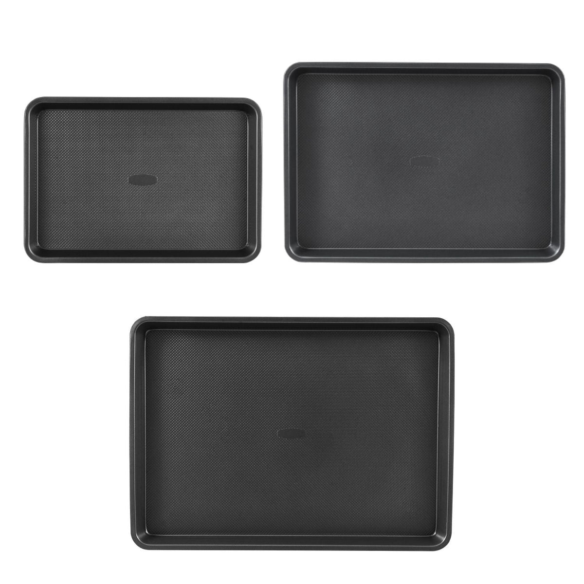 Baking Pans Set, 3-Piece, Nonstick Carbon Steel Cookware Sheets & Trays, Stackable Kitchen Oven Bakeware Cooking Sets with Silicone Handles, Easy to Clean, for Baking Cookie Cake Muffin Bread