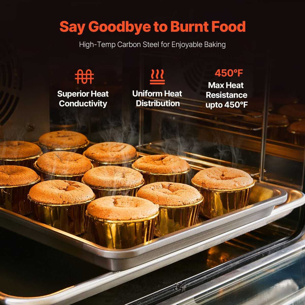 Baking Pans Set, 3-Piece, Nonstick Carbon Steel Cookware Sheets & Trays, Stackable Kitchen Oven Bakeware Cooking Sets with Silicone Handles, Easy to Clean, for Baking Cookie Cake Muffin Bread