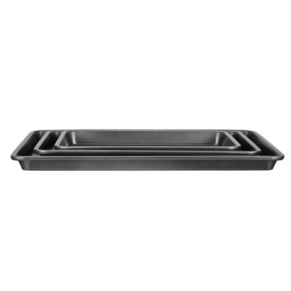 Baking Pans Set, 3-Piece, Nonstick Carbon Steel Cookware Sheets & Trays, Stackable Kitchen Oven Bakeware Cooking Sets with Silicone Handles, Easy to Clean, for Baking Cookie Cake Muffin Bread