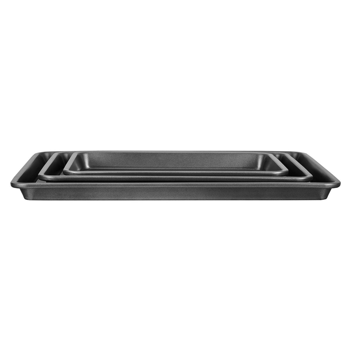 Baking Pans Set, 3-Piece, Nonstick Carbon Steel Cookware Sheets & Trays, Stackable Kitchen Oven Bakeware Cooking Sets with Silicone Handles, Easy to Clean, for Baking Cookie Cake Muffin Bread