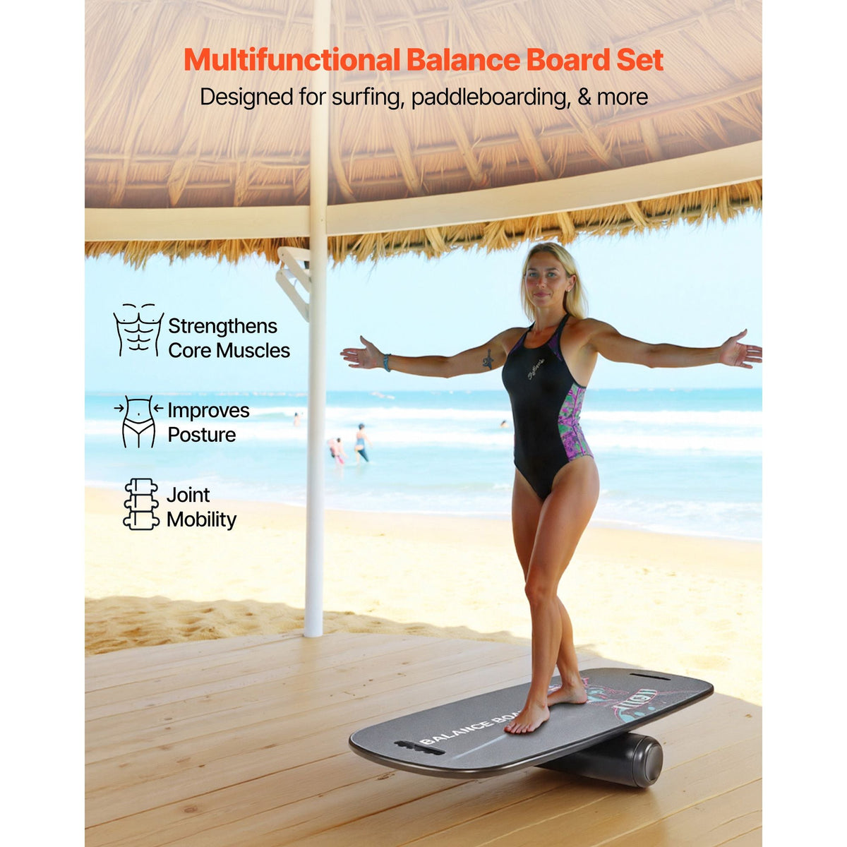 Balance Board, 2-in-1 Wobble Board Trainer for Adults, Premium Wooden Balance Training Equipment, with Roller, Magnetic Stoppers, Storage Rack, for Core Workouts, Surf Trainer & Physical Therapy