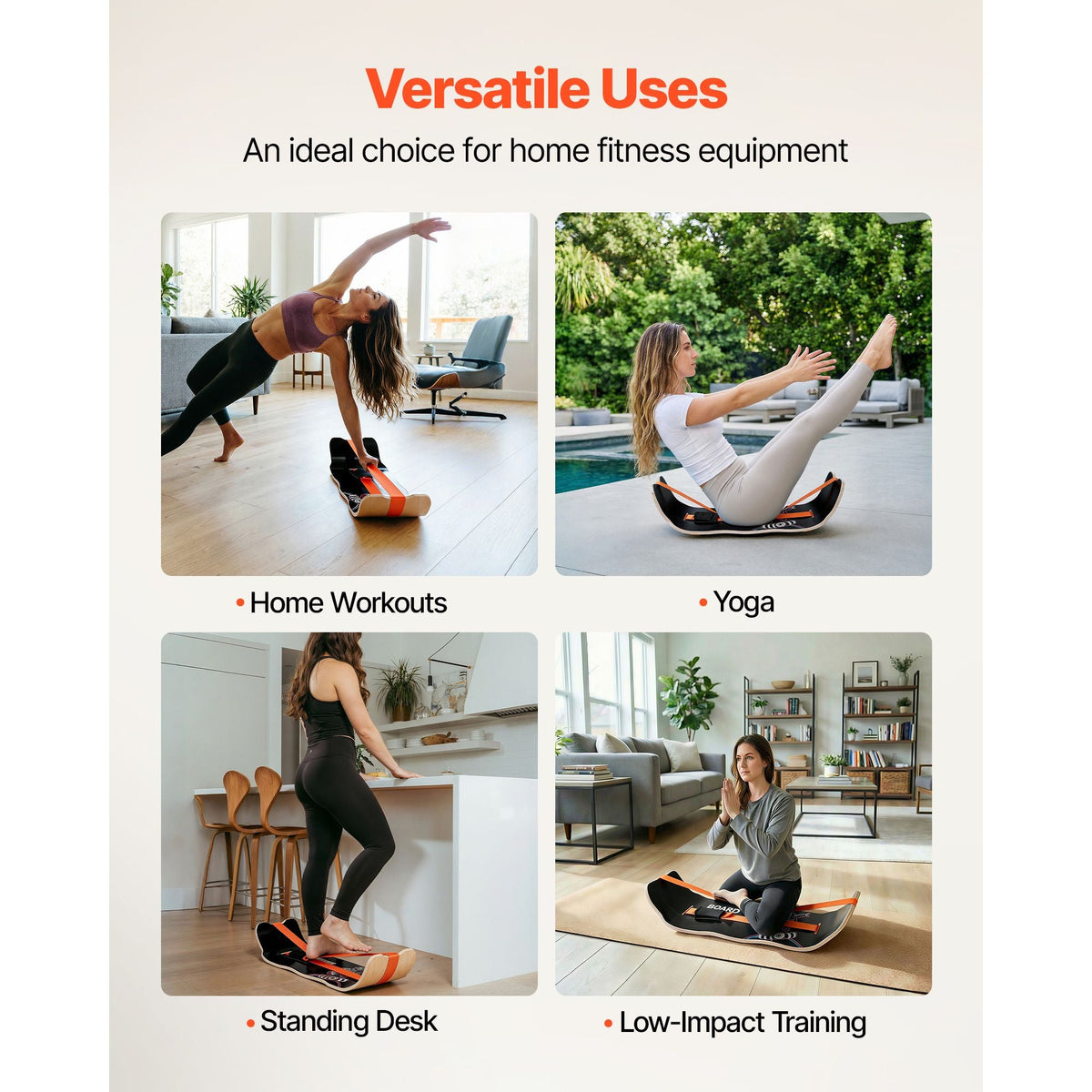 Balance Board, Wobble Board Trainer for Adults, Premium Wooden Curved Balance Training Equipment, Compact & Lightweight for Core Workouts, Standing Desk Exercise, Home Gym, Yoga, Black & Orange