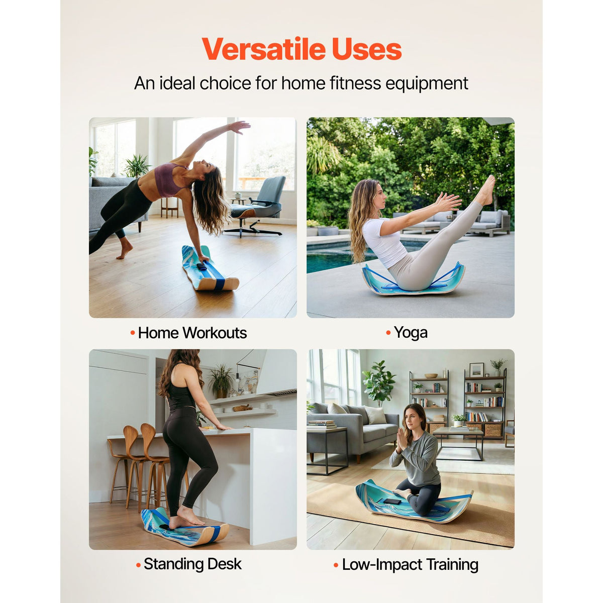 Balance Board, Wobble Board Trainer for Adults, Premium Wooden Curved Balance Training Equipment, Compact & Lightweight for Core Workouts, Standing Desk Exercise, Home Gym, Yoga & More, Blue