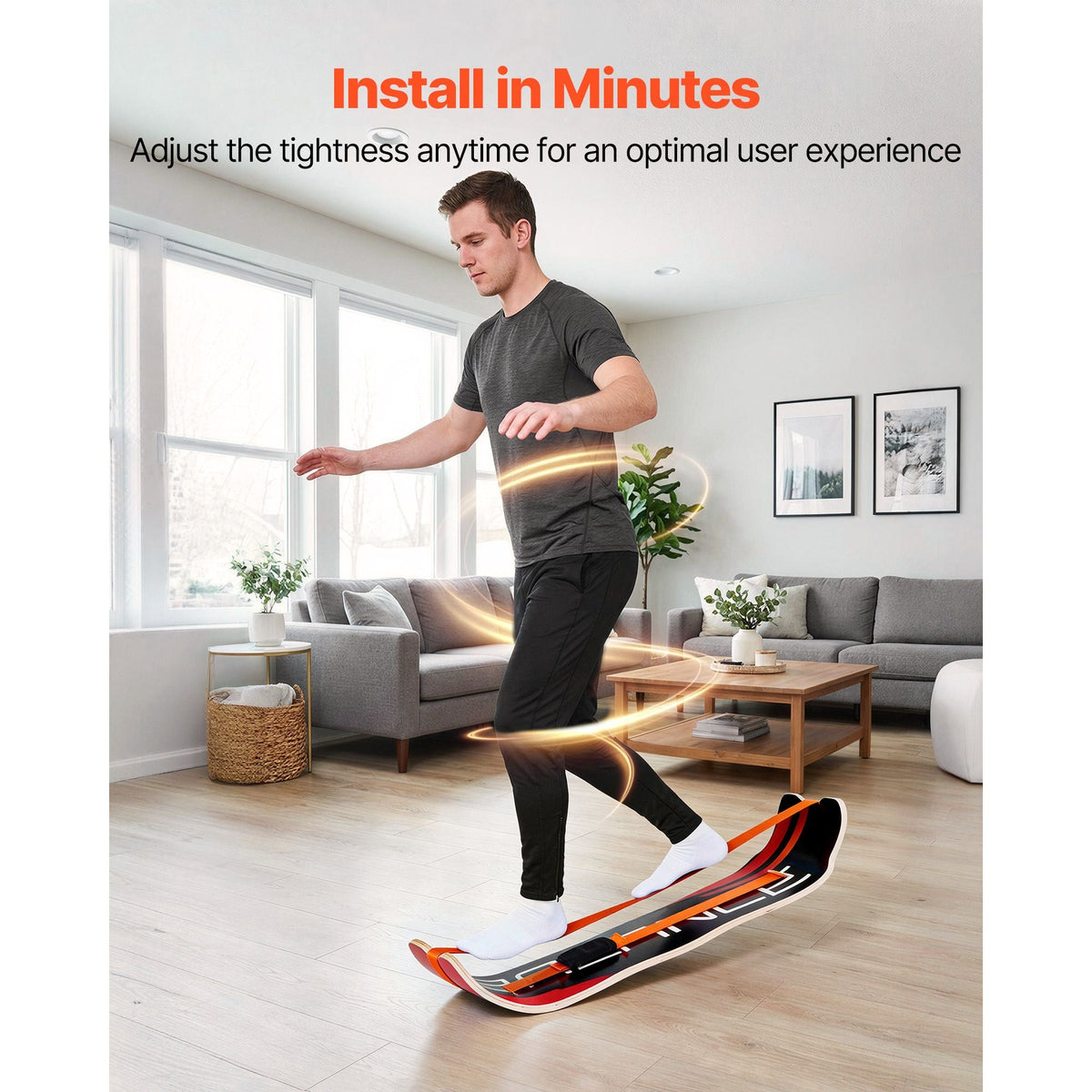 Balance Board, Wobble Board Trainer for Adults, Premium Wooden Curved Balance Training Equipment, Compact & Lightweight for Core Workouts, Standing Desk Exercise, Home Gym, Yoga & More, Orange