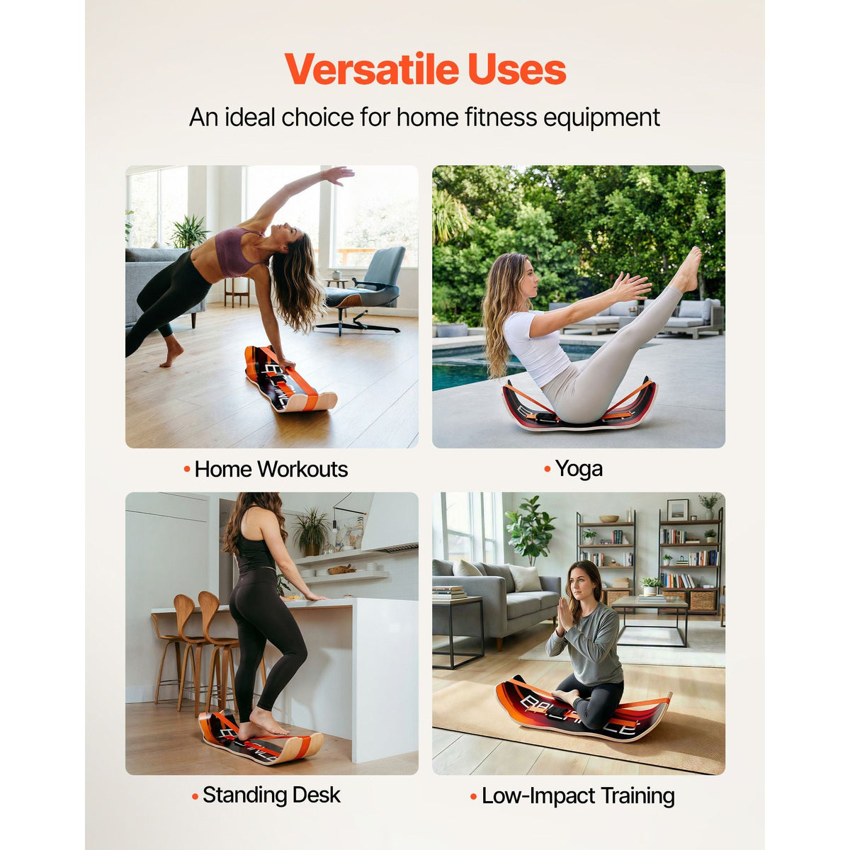Balance Board, Wobble Board Trainer for Adults, Premium Wooden Curved Balance Training Equipment, Compact & Lightweight for Core Workouts, Standing Desk Exercise, Home Gym, Yoga & More, Orange
