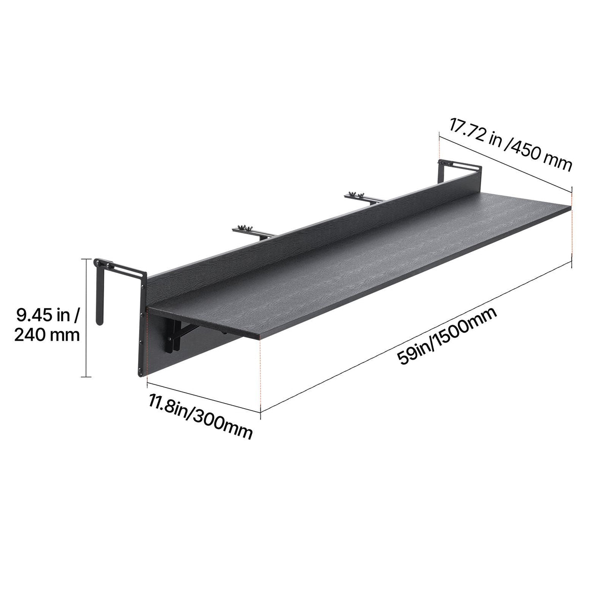 Balcony Hanging Table, 12 x 59 in Folding Balcony Railing Table, Outdoor Balcony Bar Table for Railings, 50 lbs Loading, Fit Railing from 1" to 5.9", Serving Table for Patio & Deck
