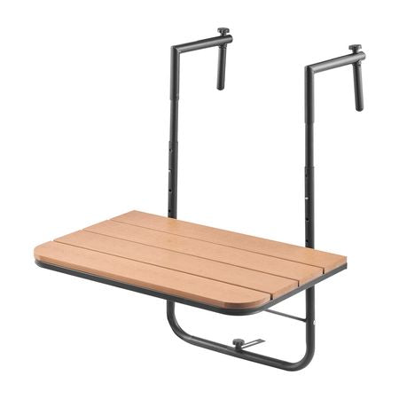 Balcony Hanging Table, 25 x 24 in Folding Balcony Railing Table, Outdoor Balcony Bar Table for Railings, 4-Level Adjustable, Fit Railing from 1" to 8.27", Serving Table for Patio & Deck