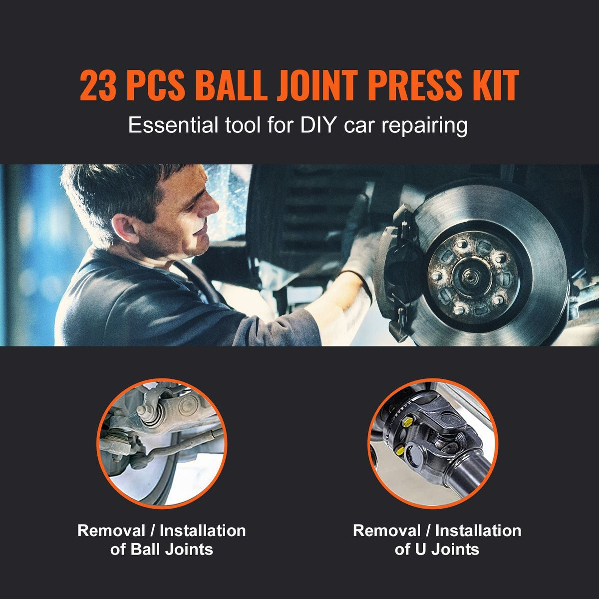 Ball Joint Press Kit, 23 pcsTool Kit, C-press Ball joint Remove and Install Tools, for Most 2WD and 4WD Cars, Heavy Duty Ball Joint Repair Kit for Automotive Repairing