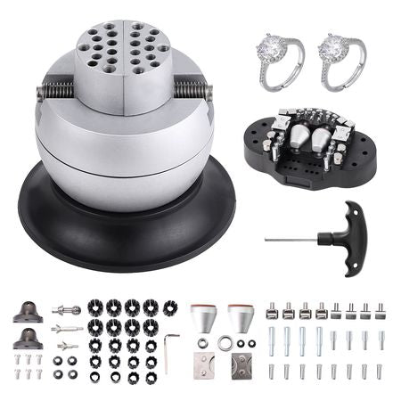 Ball Vise, 3" Engraving Setting Tool, 360° Rotation Engraving Block Vise, 70 PCS Attachment Jewelry Engraving Block Tools Standard Block for Gemstone Inlay and Small-Scale Engraving