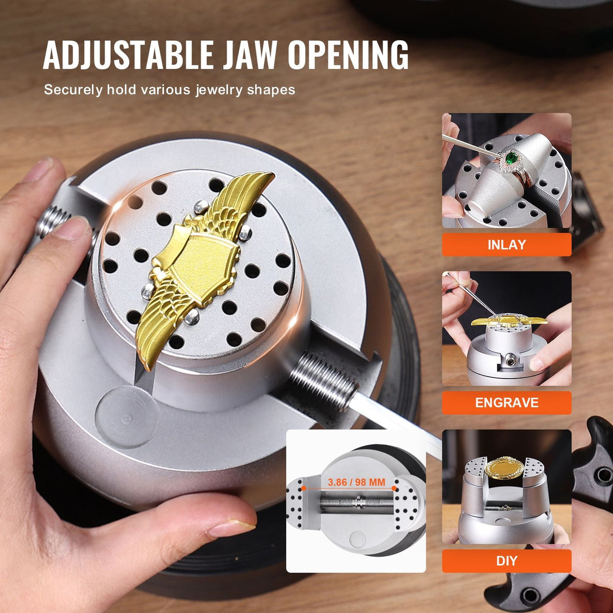Ball Vise, 5" Engraving Setting Tool, 360° Rotation Engraving Block Vise, 69 PCS Attachment Jewelry Engraving Block Tools Standard Block for Gemstone Inlay and Small-Scale Engraving