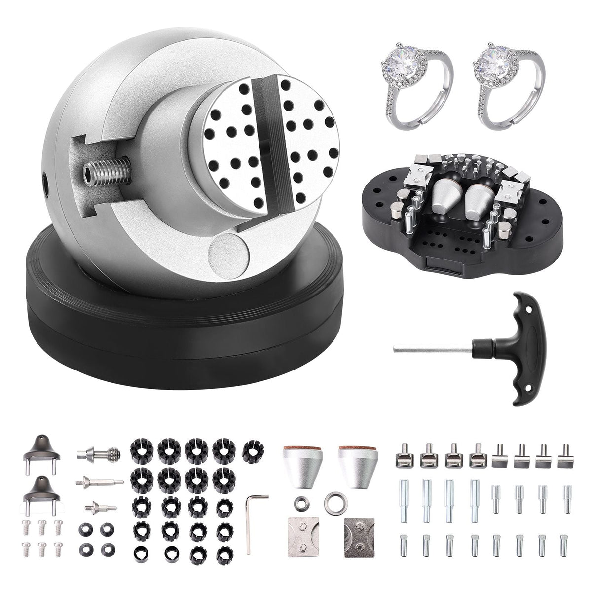 Ball Vise, 5" Engraving Setting Tool, 360° Rotation Engraving Block Vise, 69 PCS Attachment Jewelry Engraving Block Tools Standard Block for Gemstone Inlay and Small-Scale Engraving