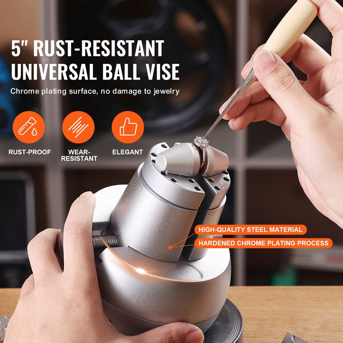 Ball Vise, 5" Engraving Setting Tool, 360° Rotation Engraving Block Vise, 69 PCS Attachment Jewelry Engraving Block Tools Standard Block for Gemstone Inlay and Small-Scale Engraving