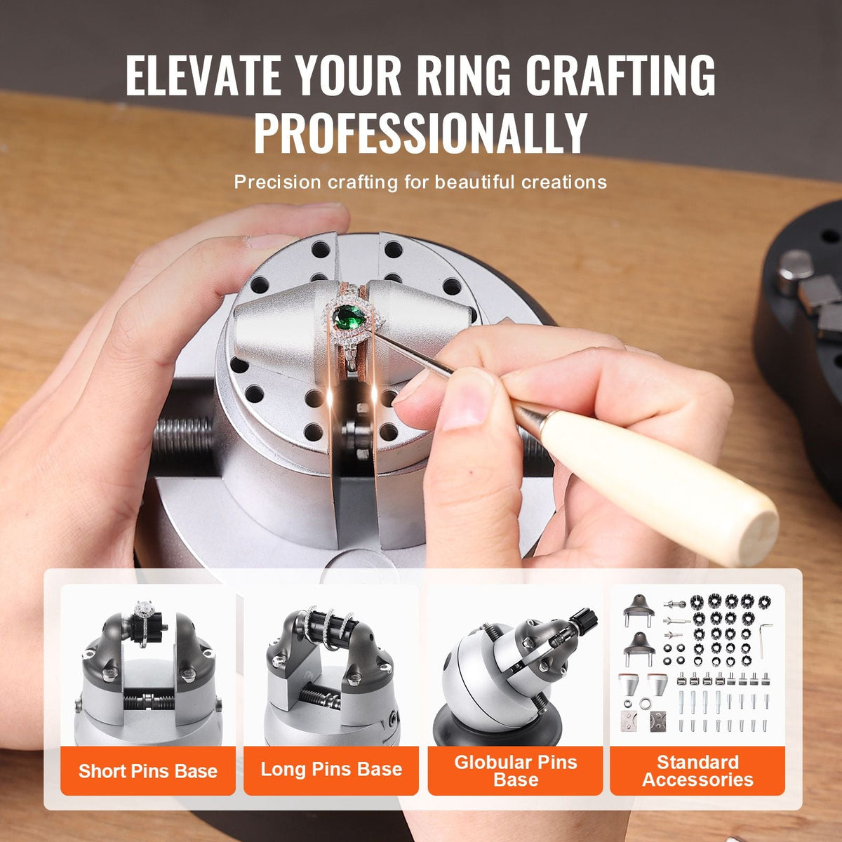 Ball Vise, 5" Engraving Setting Tool, 360° Rotation Engraving Block Vise, 69 PCS Attachment Jewelry Engraving Block Tools Standard Block for Gemstone Inlay and Small-Scale Engraving