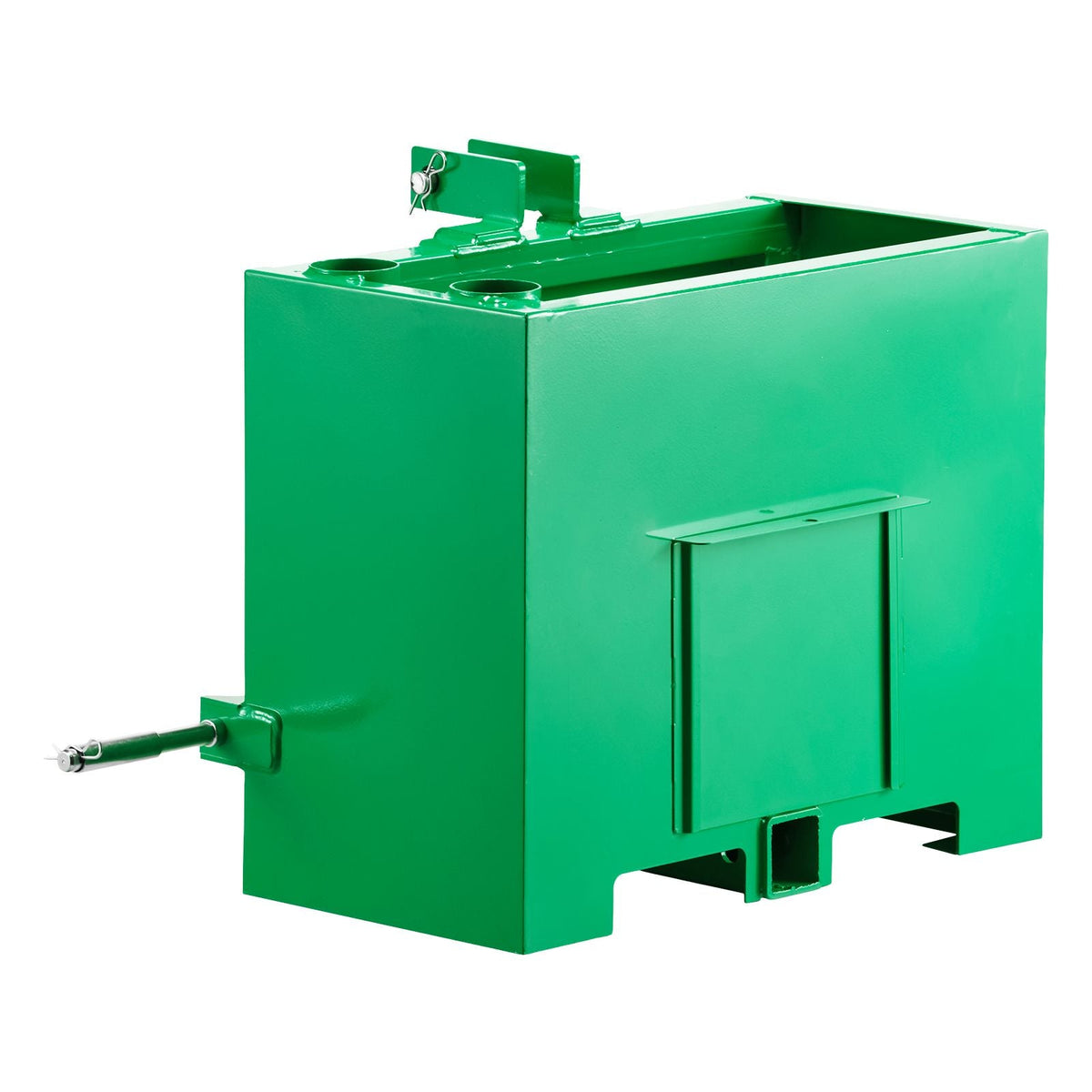 Ballast Box, 3-Point Category 1 Tractor Ballast of 800 lbs Capacity, with Standard 2 Inch Hitch Receiver, Heavy-Duty Steel 3.2 ft³ Large Volume Durable Loader Attachment with Sliding Door, Green