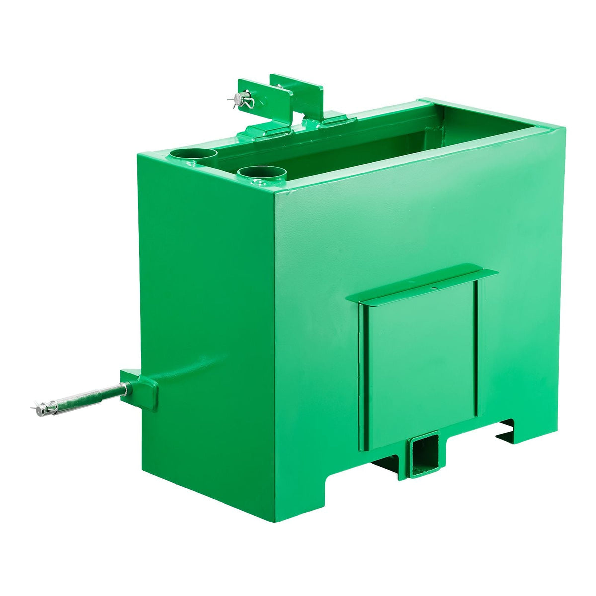 Ballast Box, 3-Point Category 1 Tractor Ballast of 800 lbs Capacity, with Standard 2 Inch Hitch Receiver, Heavy-Duty Steel 3.2 ft³ Large Volume Durable Loader Attachment with Sliding Door, Green