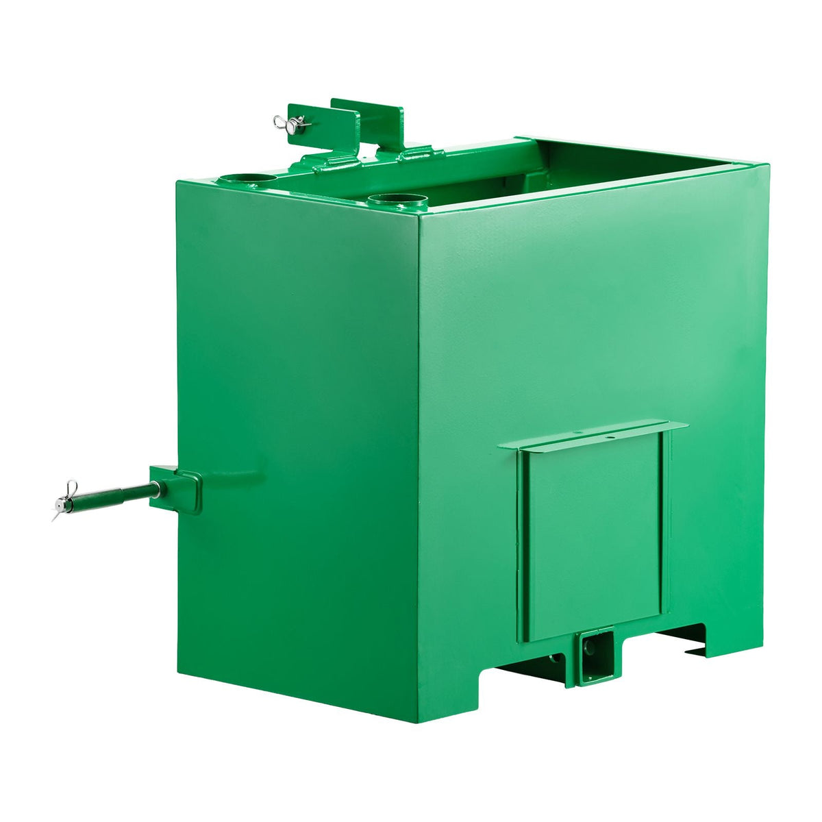 Ballast Box, 3-Point Category 1 Tractor Ballast of 800 lbs Capacity, with Standard 2 Inch Hitch Receiver, Heavy-Duty Steel 5 ft³ Large Volume Durable Loader Attachment with Sliding Door, Green