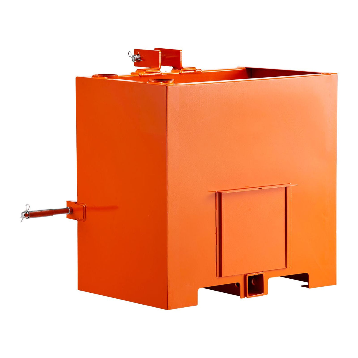 Ballast Box, 3-Point Category 1 Tractor Ballast of 800 lbs Capacity, with Standard 2 Inch Hitch Receiver, Heavy-Duty Steel 5 ft³ Large Volume Durable Loader Attachment with Sliding Door, Orange