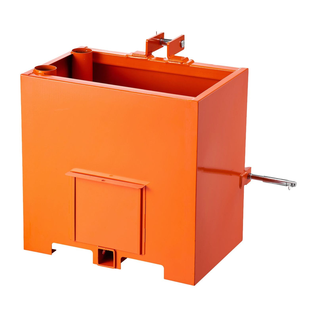 Ballast Box, 3-Point Category 1 Tractor Ballast of 800 lbs Capacity, with Standard 2 Inch Hitch Receiver, Heavy-Duty Steel 5 ft³ Large Volume Durable Loader Attachment with Sliding Door, Orange