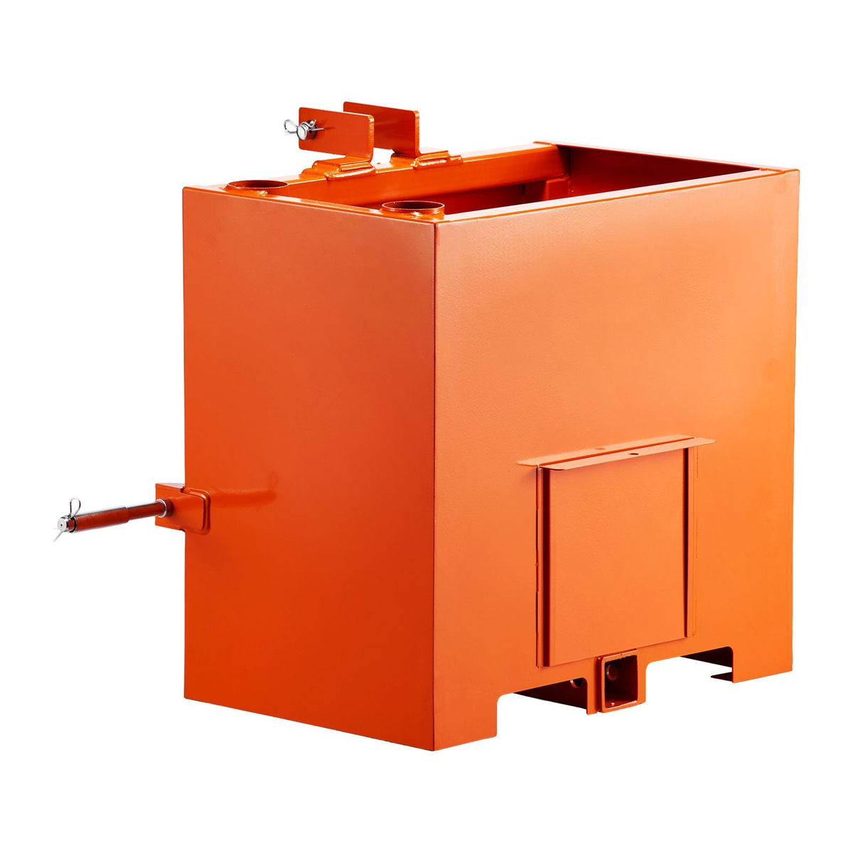 Ballast Box, 3-Point Category 1 Tractor Ballast of 800 lbs Capacity, with Standard 2 Inch Hitch Receiver, Heavy-Duty Steel 5 ft³ Large Volume Durable Loader Attachment with Sliding Door, Orange