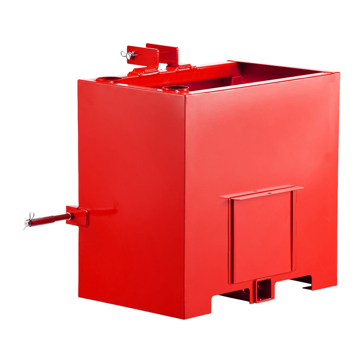 Ballast Box, 3-Point Category 1 Tractor Ballast of 800 lbs Capacity, with Standard 2 Inch Hitch Receiver, Heavy-Duty Steel 5 ft³ Large Volume Durable Loader Attachment with Sliding Door, Red
